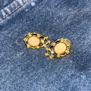 Avon Gold Earrings with Peach Accents